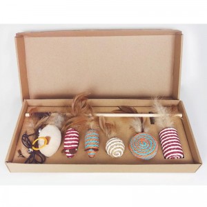 애완 동물 나무 막대 깃털 재미 있은 고양이 스틱 조합 고양이 장난감 세트 상자 7 조각 마우스 Sisal 공 재미 있은 고양이 유물